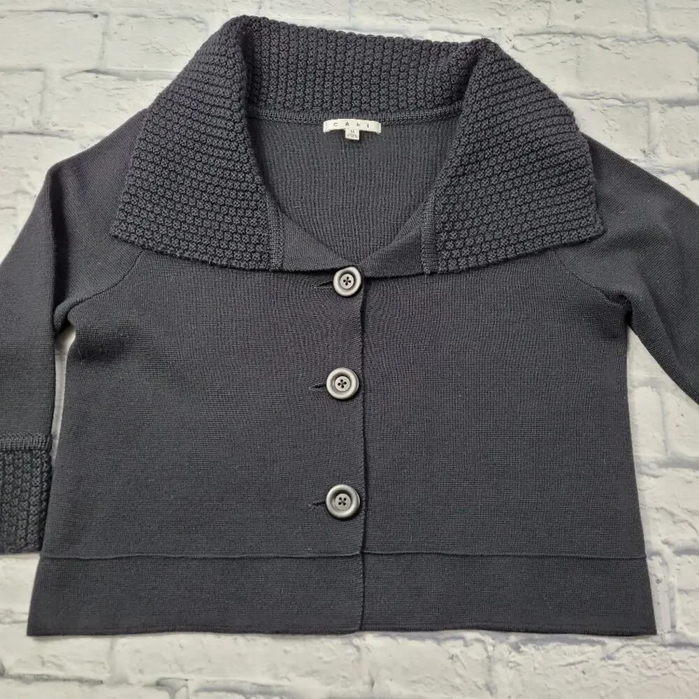 CAbi Black Jackie O Cropped Wool Blend Cardigan style #502 size Medium